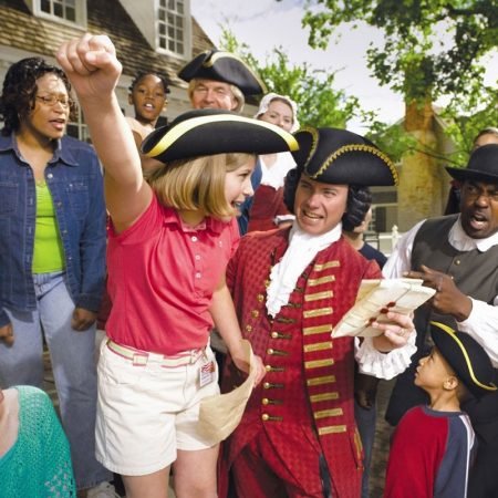 Colonial reenactment with a group of people participating
